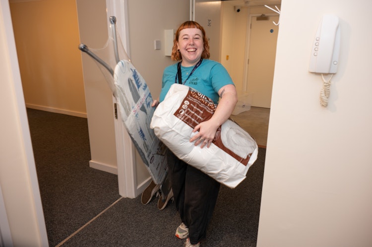 Hopestead’s programme and policy manager Bethan Bishop delivers household items as part of the charity’s Hope at Home campaign